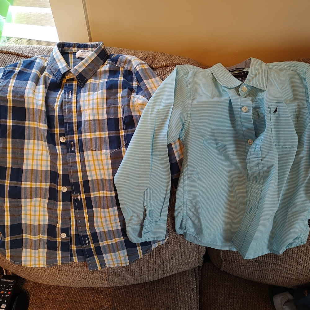 Blue and Yellow Plaid Shirt & Light Blue Striped Shirt bundle (6)